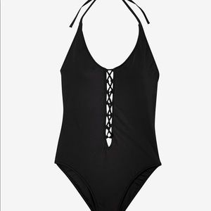 Lace-up one-piece swimsuit